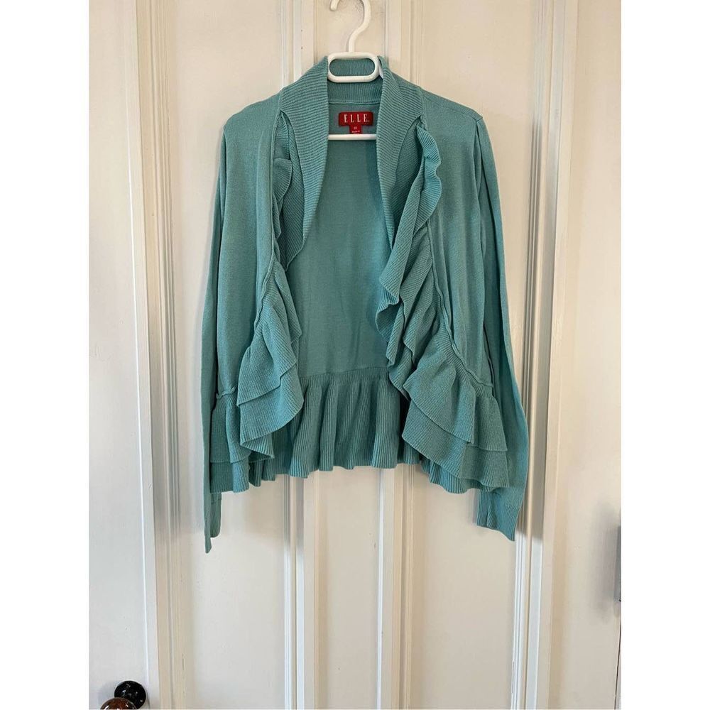 Elle turquoise ruffle cardigan XS